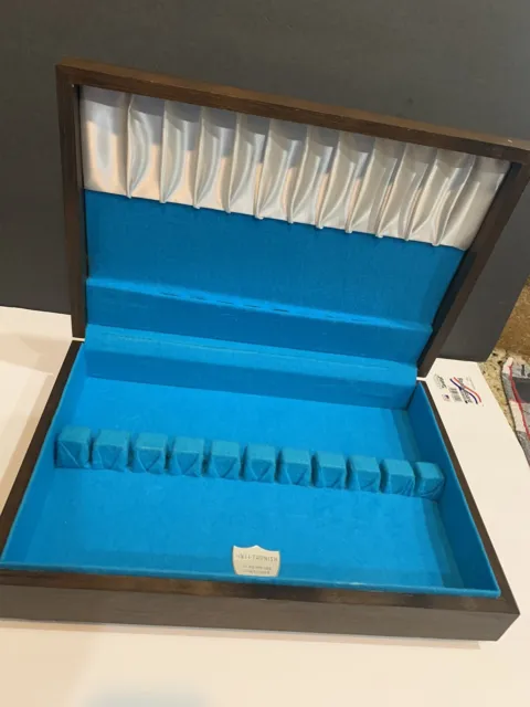 Vintage Flatware Storage Chest Wooden ANTI-TARNISH Silverware Box w/ BLUE felt