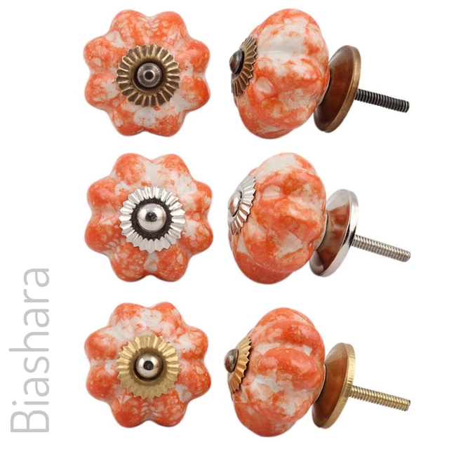 CERAMIC DOOR KNOB Marble Effect Cupboard Handle Cabinet Drawer Pull Melon RETRO