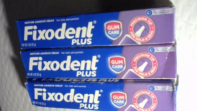 3 Boxes Fixodent Plus  Denture Adhesive Cream Gum Care 2 Ozs. Each Box