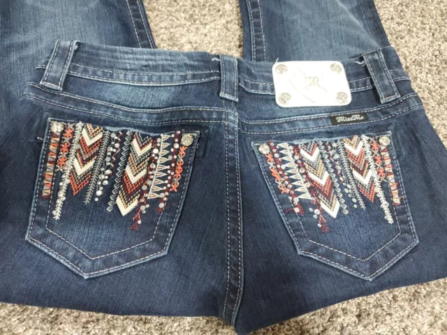 Miss Me Mid Rise Easy Skinny Aztec Embroidered Rhinestone Jeans Size 27