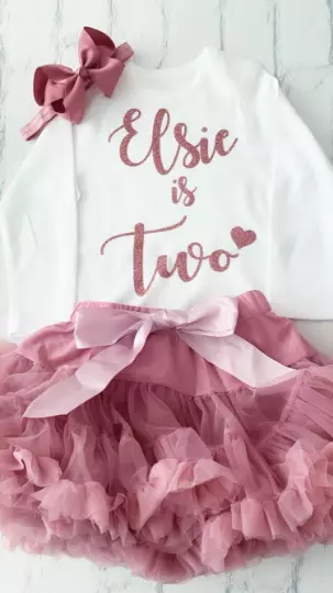 Personalised Girls 2nd Second Birthday Two Tutu Outfit Dusky Pink Rose Gold UK