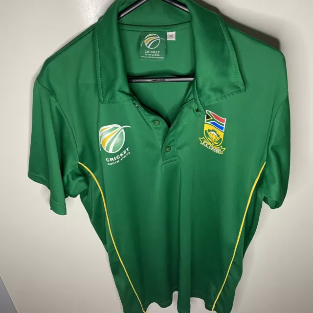 South Africa Cricket Team Shirt Men's Size M Green Yellow Flag VGC