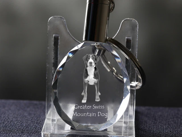 Greater Swiss Mountain Dog, Dog Crystal Round Keyring, Crystal Animals CA
