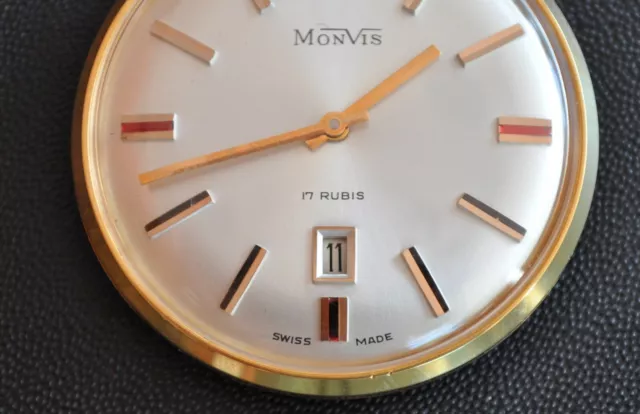 Orologio MONVIS Meccanico PLACCATO ORO G10 17 Rubini NUOVO Orologio da Tasca 3