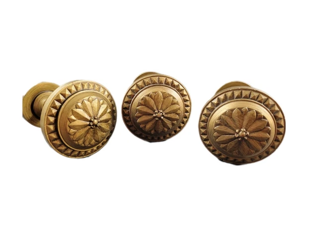 Set of 3 Large Curtain Drapery Round Medallion Hold Backs Brush Gold Resin