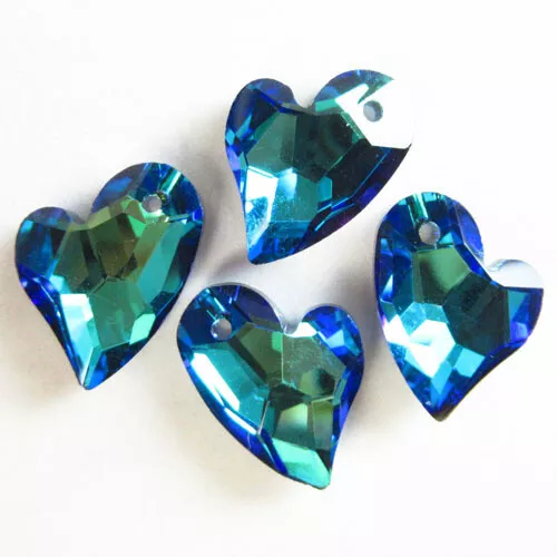 10Pcs 17x12x5mm Faceted Blue Green Crystal Heart Pendant Bead FS00123SH