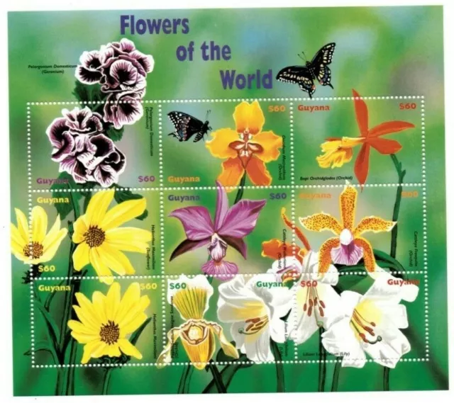 Guyana - 1999 - Flowers - Sheet Of 9 - MNH