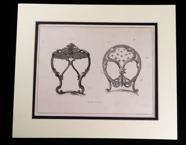 Victorian Chair Design Ornate Woodwork Ornamental Detail Antique Print 1859