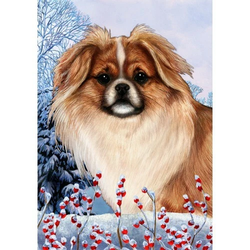 Winter Garden Flag - Red and White Sable Tibetan Spaniel 154761