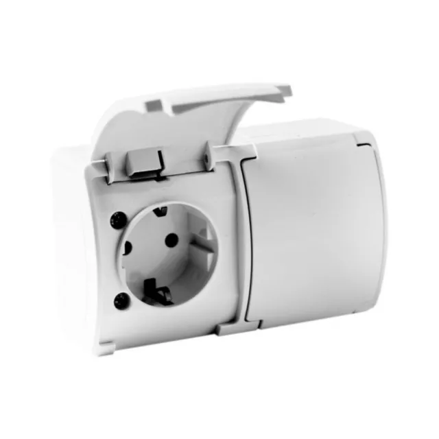 2-fach Prise Électrique IP44 Schuko Double + Couvercle Rabattable 182-01DV