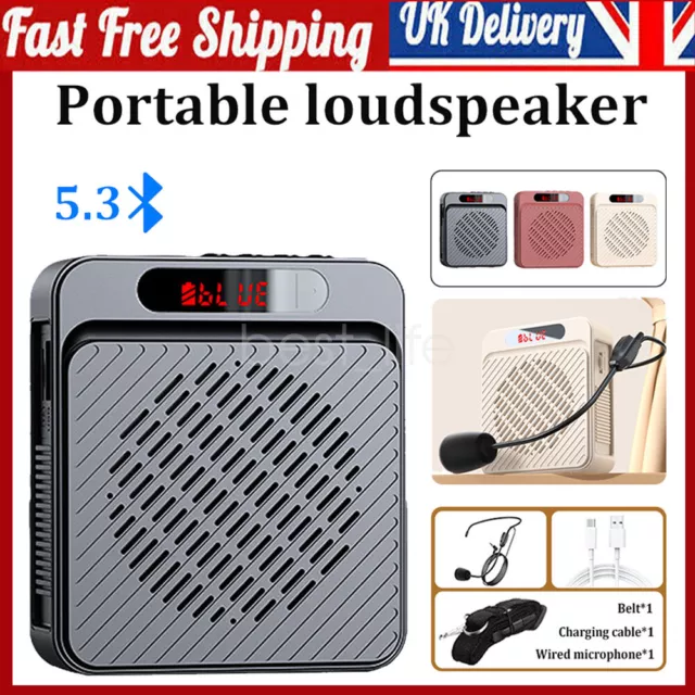 LCD Rechargeable Mini Voice Amplifier with Wired Microphone Headset & Waistband