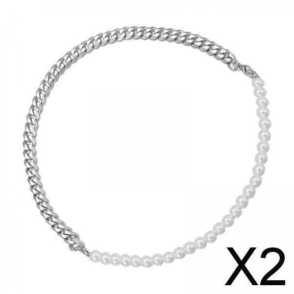2X Collier/Bracelet De Perles Pour Hommes Collier Réglable Hip Hop Solide Et