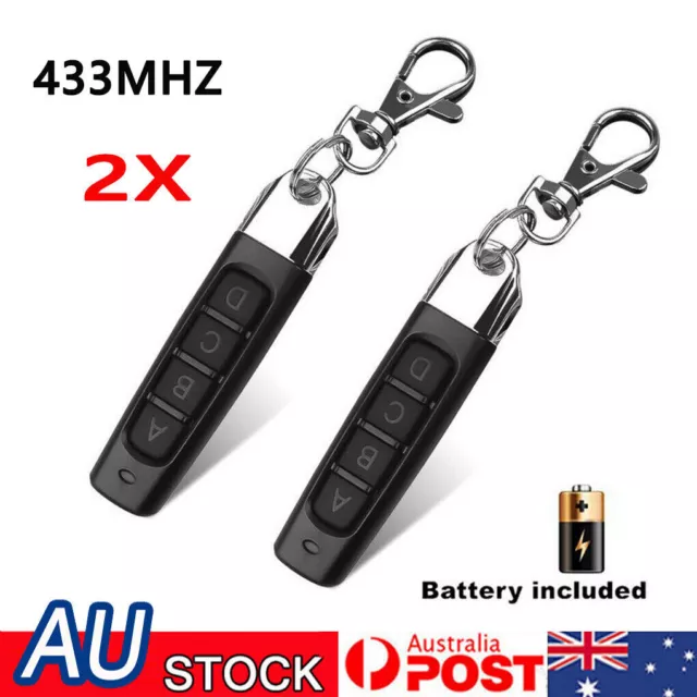 2X Universal 433MHZ Remote Control Garage Door Gate Car Cloning Wireless Key Fob