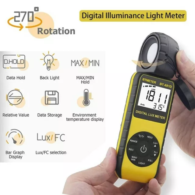 BTMETER Digital Illuminance Light Meter Lux Meter Measure 0.01~400,000 Lux Temp