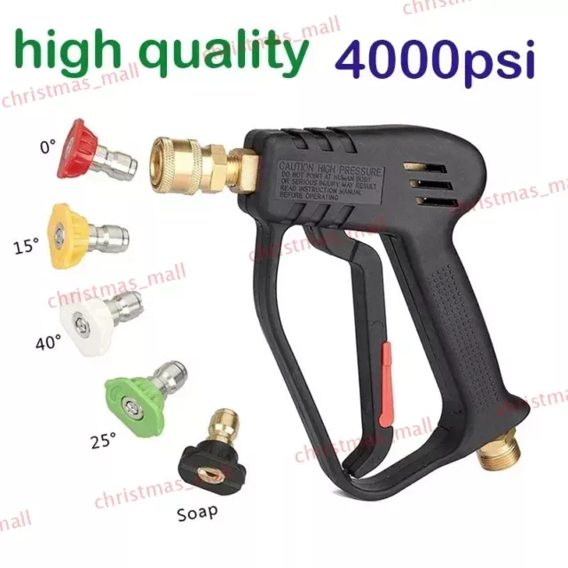 1/4" High Pressure Washer Gun 4000 PSI Car Wash Foam Spray Short Wand w/5 Nozzle