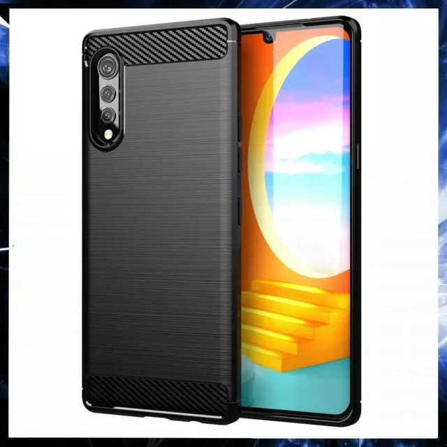 COQUE ETUI HOUSSE EN SILICONE ANTICHOC FIBRE DE CARBONE NOIR Pour LG VELVET 5G