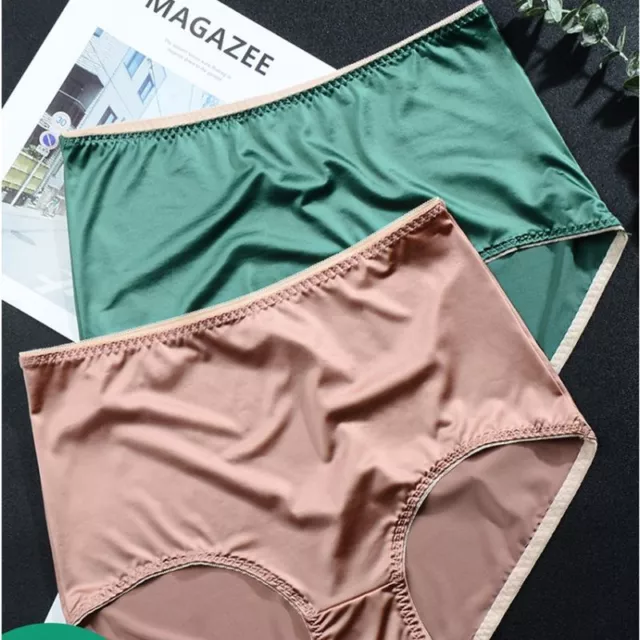 Satin Women Panties Underwear Plus Size High Waist Silky Seamless Solid Lingerie