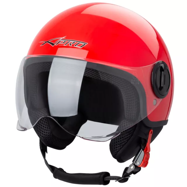 Casque Moto Scooter Demi Jet Visiere Ouvert Approuvé ECE 22-06 Rouge