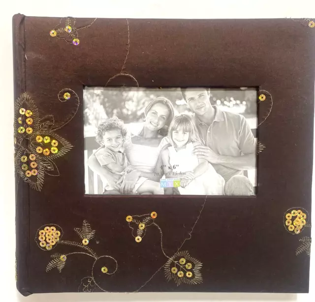 MYX Make Your Mark Photo Album Brown Gold Sequin Holds 140 6x4 Photos