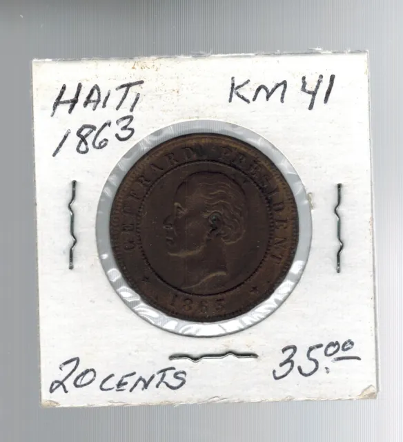 1863 Haiti 20 Cents KM 41 Coin