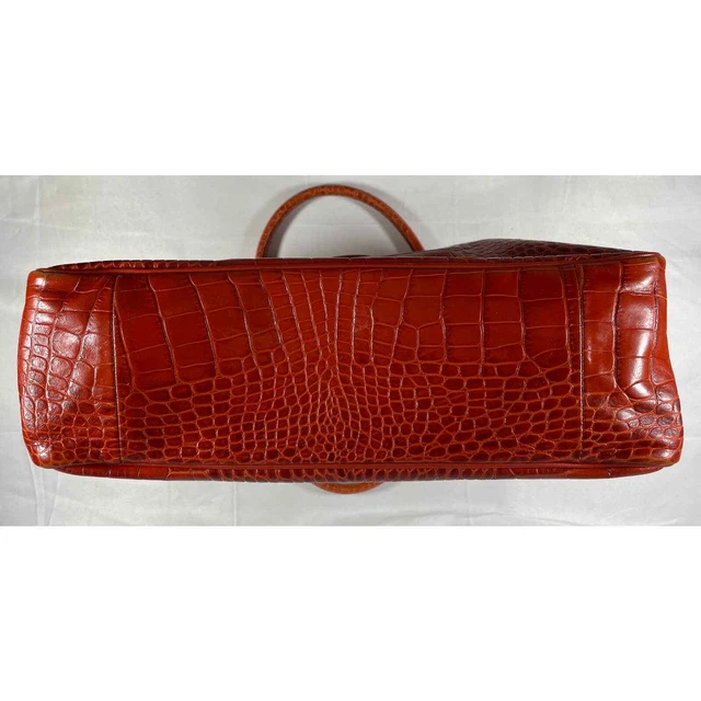 Longchamp Terracotta Roseau Croc Embossed Leather Toggle Top Handle Tote Purse 3