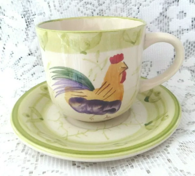 Scotts Of Stow Hand Painted Cockerel Rooster Stoneware Cup & Saucer -