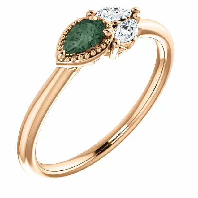 Chatham® Created Alexandrite & 1/8 CTW Diamond Ring In 14K Rose Gold