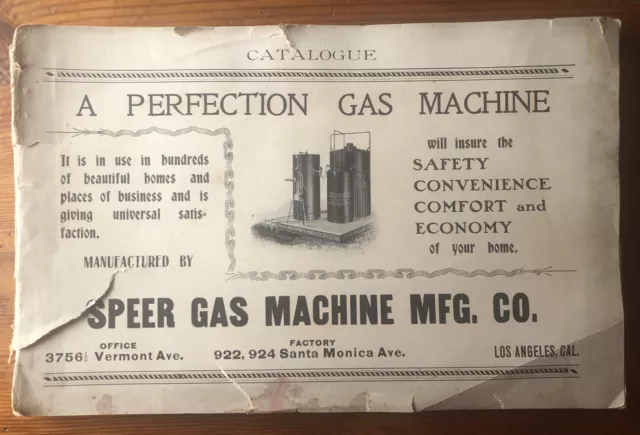 Antique Speer Gas Machine Mfg Co Perfection Catalogue Los Angeles