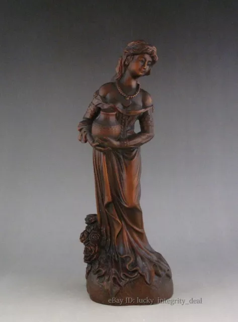 Fine Chinese Old boxwood Wood Carved Beauty Statue
