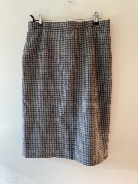 Vintage St Michaels M&S Chequered Pure New Wool Mid Length Skirt 12