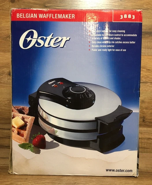 NEW OSTER Belgian Waffle Maker Adj. Temp Chrome Non Stick