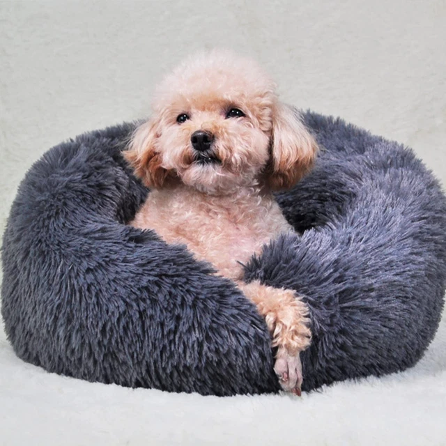 Pet Dog Cat Calming Bed Comfy Round Plush Warm Fluffy Nest Mattress Donut Pad