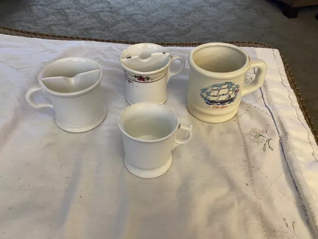 4 Vintage Shave Mugs Old Spice, 2 Divided, Some Chips And Signs Of Use Ceramic