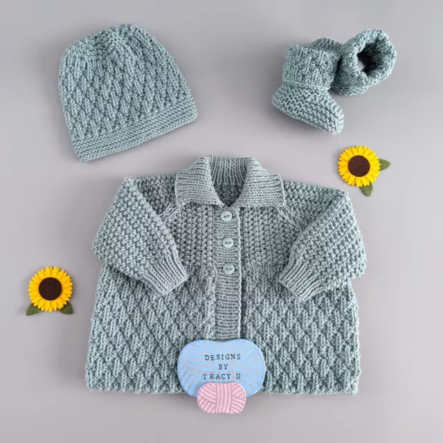 Baby Knitting Patterns  Cardigan, Hat  & Booties from Designs By Tracy D