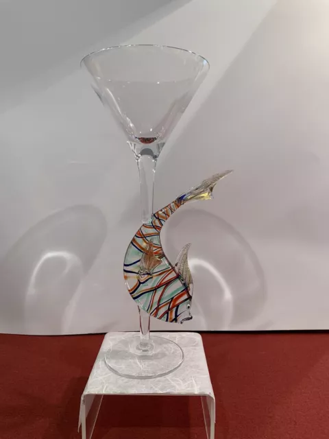 Murano Italian Hand Blown Art Glass Cocktail Martini Stem Colorful Fish