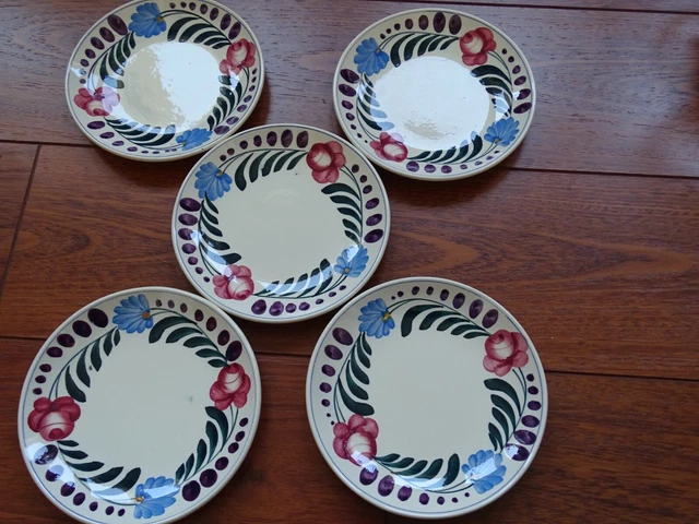 5 ANCIENNES PETITES ASSIETTES A PAIN FAIENCE SARREGUEMINES FORET VOSGES 16 cm