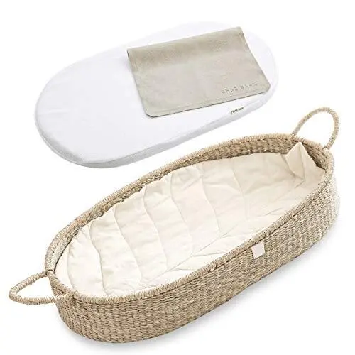 Bebe BASK Premium Baby Changing Basket - Organic Seagrass Moses Basket - Luxury