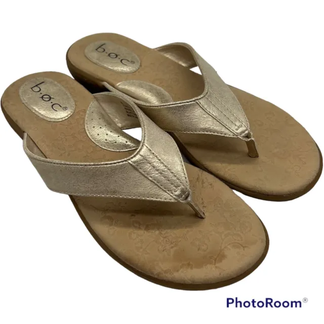 BOC Born Concepts Womens 9 Gold Flip Flop Thong Sandals Vegan Leather Cushioned