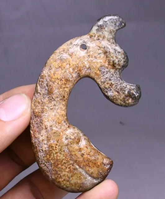 8CM China Hongshan Culture Old Jade Fengshui Pig Dragon Hook Gou Amulet Pendant