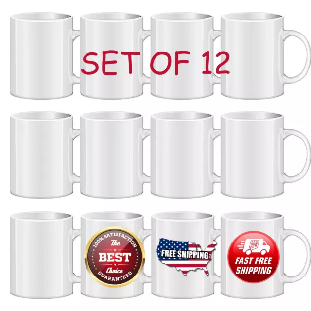12 White Blank Sublimation Mugs 11OZ Grade AAA Heat Transfer Ceramic Coated Mugs