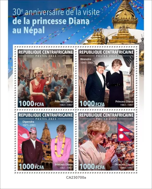 Princess Diana visits Nepal 30th Anniversary MNH Stamps 2023 Central African M/S