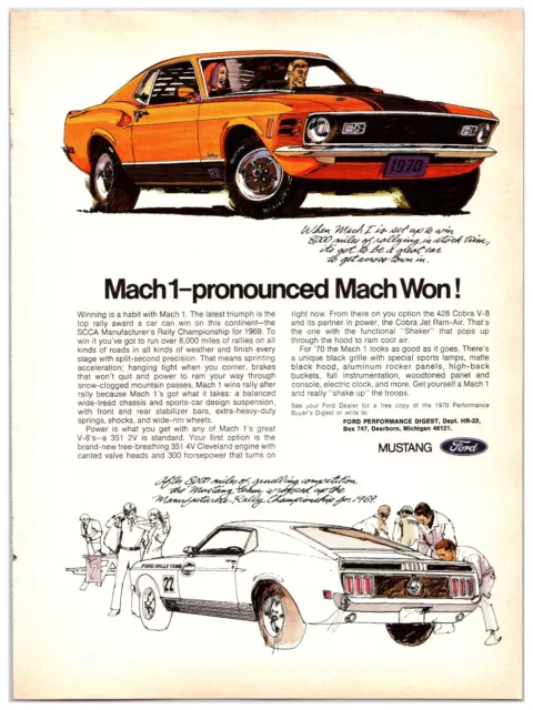 Vintage - 1970 Ford Mustang Mach 1 Car - Print Ad (8x11) - Advertisement