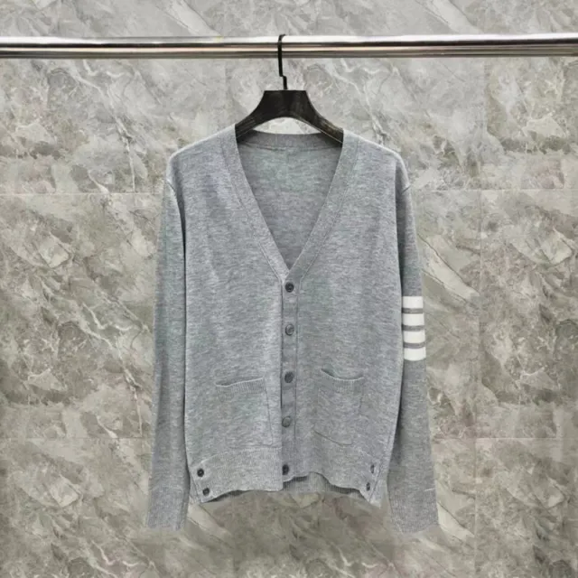 Thom Browne Classic Unisex V-neck Lover Cashmere Cardigan Sweater 2