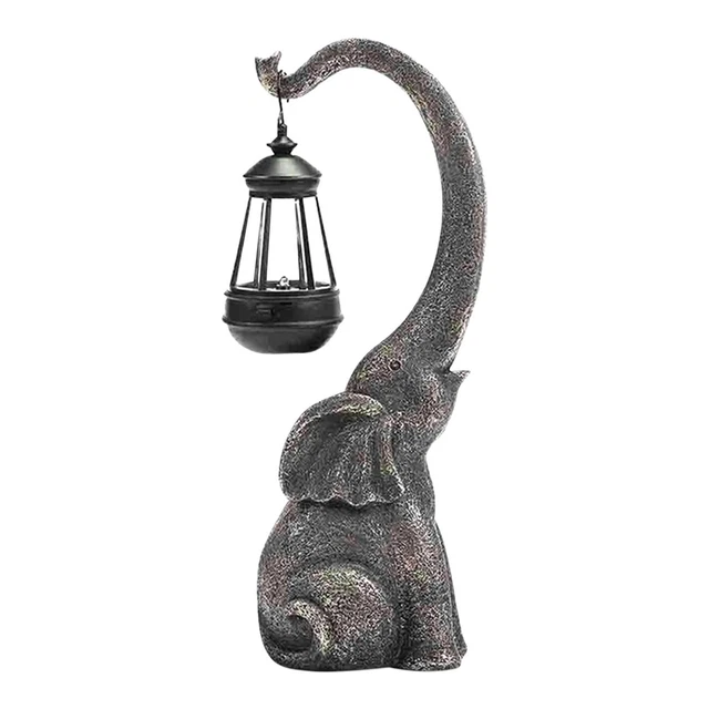 Solar Powered Retro Garden Lights Lamp Elephant Decor Resin Craft Yard Ornament