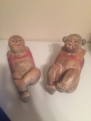 Vintage Asian Old Chinese Boxwood 9” Hand-carved Male And Female Figures