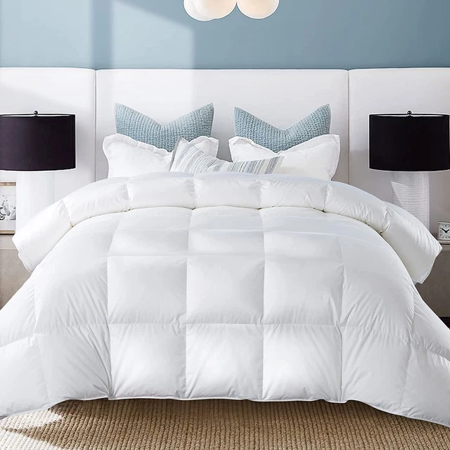 Goose down Comforter, White King Size All Season Feather and down Duvet, Luxurio