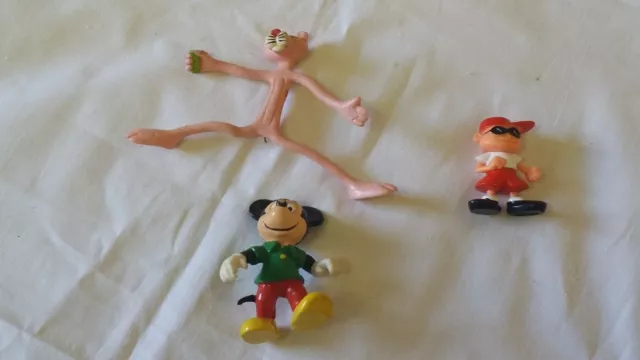3 Figurines, Panthère Rose, Mickey et personnage Nesquik