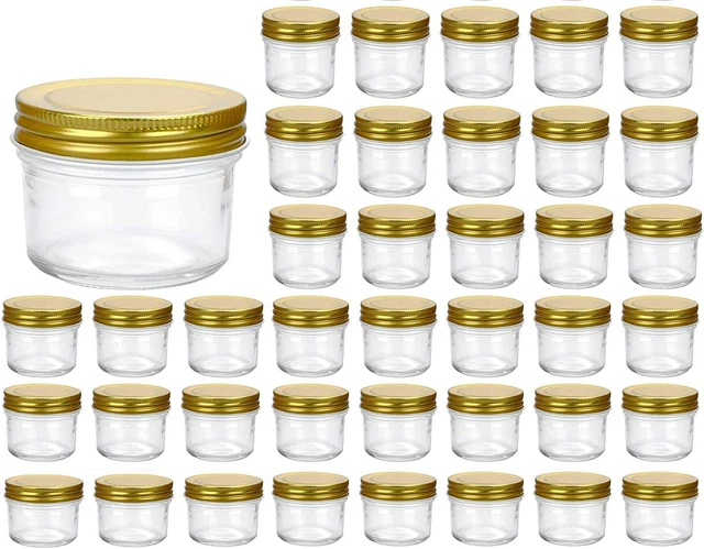 4 Oz Clear Glass Jars with Lids(Golden),Small Spice Jars for Herb,Jelly,Jams,Wid