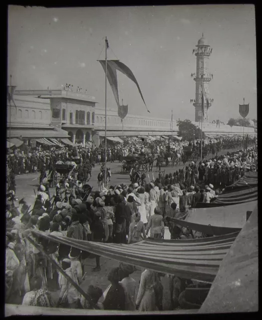 Glass Magic Lantern Slide PROCESSION OF CARRIAGES C1910 PHOTO INDIA