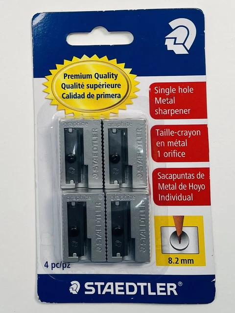 4pk STAEDTLER Premium Quality 8.2mm Single Hole Metal PENCIL SHARPENERS NIP NEW